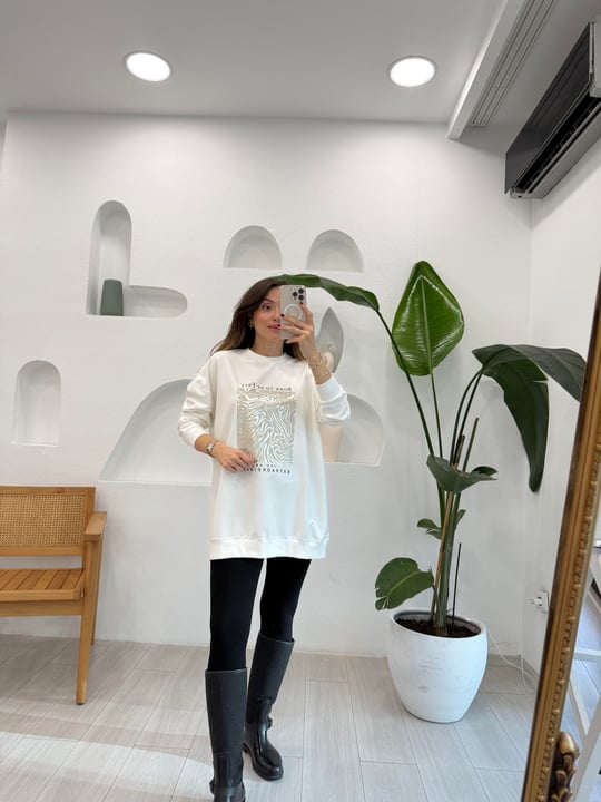 EKRU 2437 BASKILI SWEATSHİRT