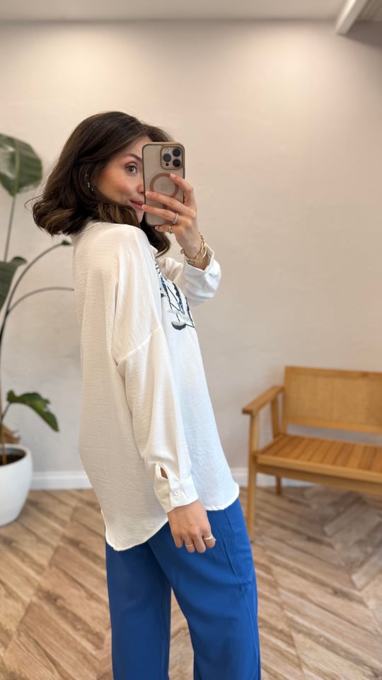 EKRU 2951 ÇİÇEK İŞLEME GÖMLEK 