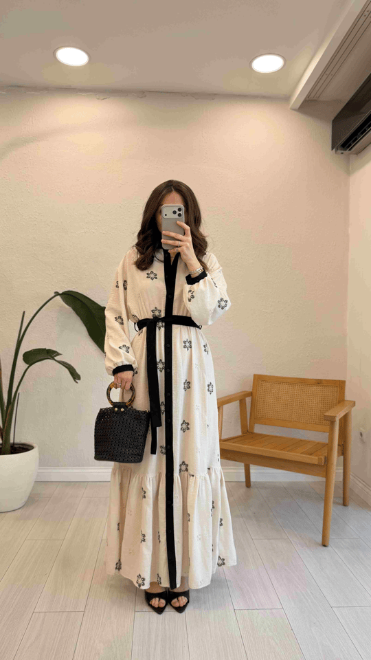 EKRU 6733 BAĞLAMALI ROZA ELBİSE