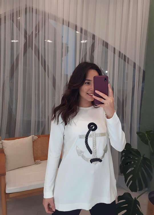 EKRU ÇAPA NAKIŞLI MERSERİZE TUNİK
