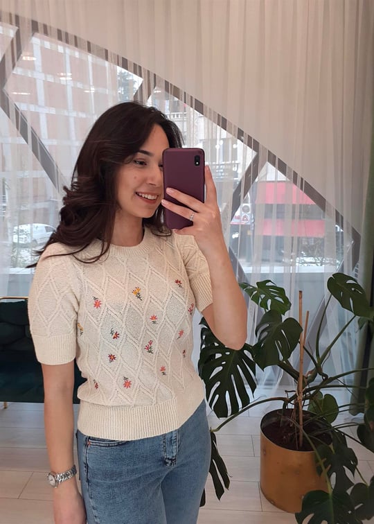 EKRU ÇİÇEK DESEN SÜVETER TRİKO 