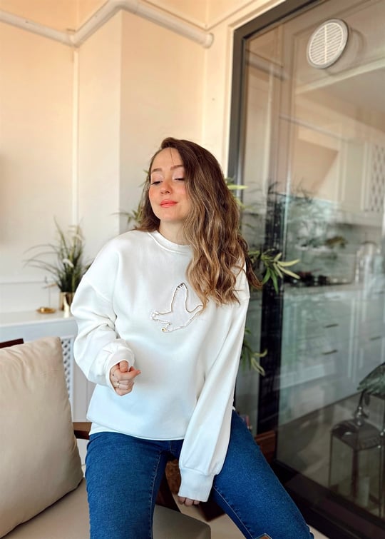 EKRU KUŞ DESEN SWEAT