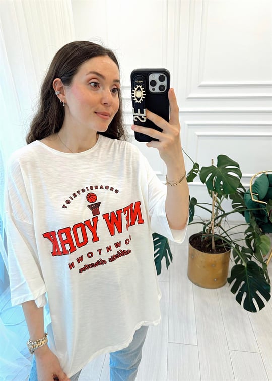 EKRU NEWYORK BASKILI TSHIRT