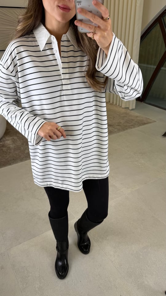 EKRU-SİYAH 3587 ÇİZGİLİ SWEAT 