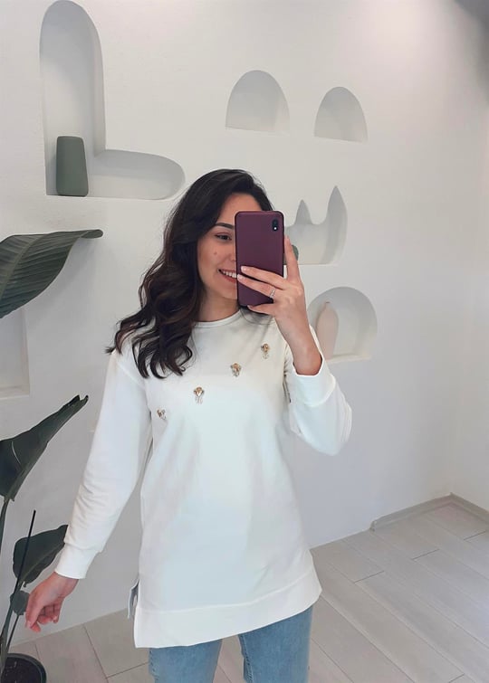 EKRU SWAROVSKİ TAŞ İŞLEME SWEAT 