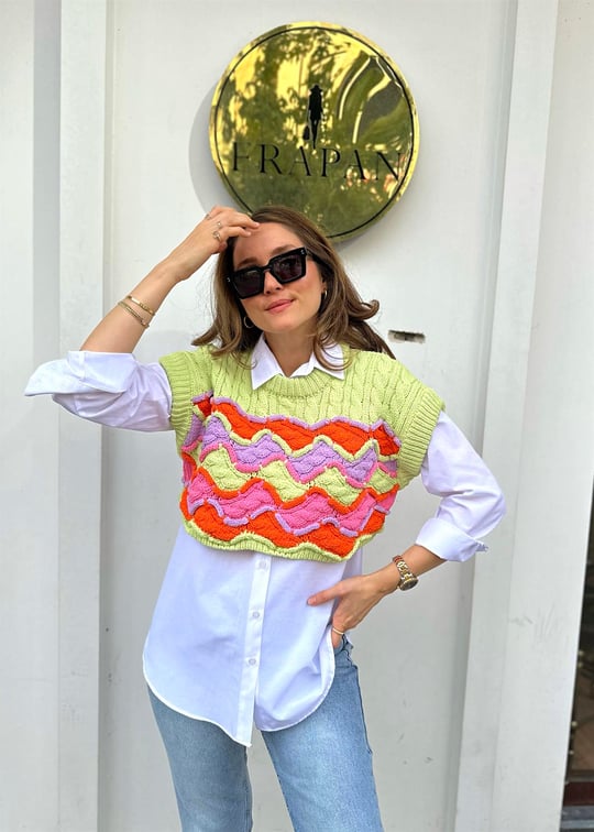 ELMA YEŞİL 3954 CROP SÜVETER 