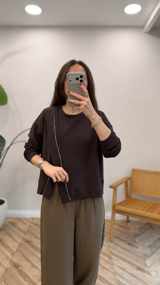 FLOW 0687 FERMUARLI SWEAT KAHVE S