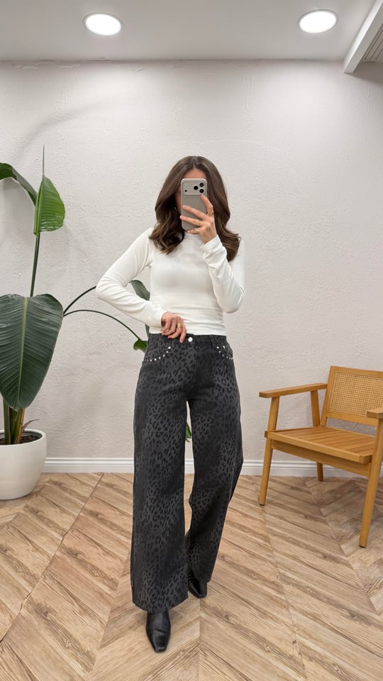 FÜME 7766 LEOPAR DESEN PANTOLON