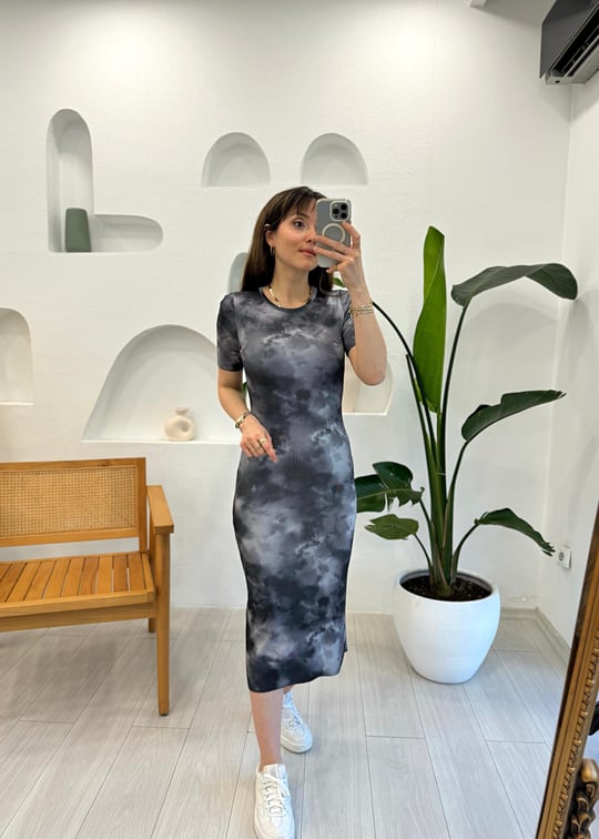 FÜME 90186 BASKILI ELBİSE 