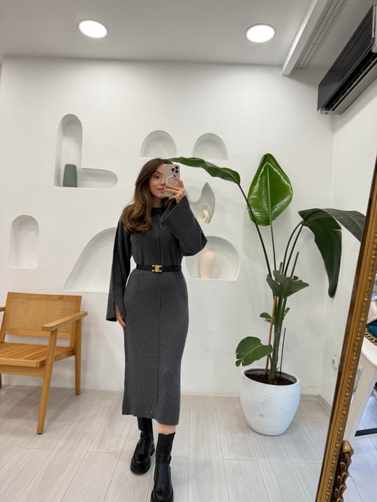 FÜME-MELANJ 90236 UZUN TRİKO ELBİSE