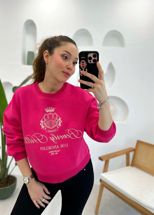 FUŞYA PARLAK NAKIŞ KOLEJ SWEAT 