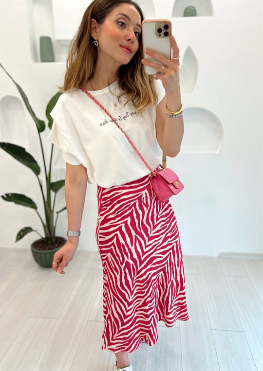 FUŞYA ZEBRA DESEN SATEN ETEK 