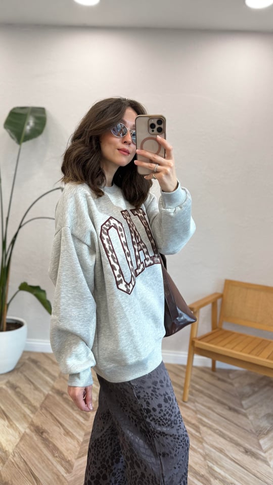 GRİ 0855 LEOPAR DETAY SWEAT