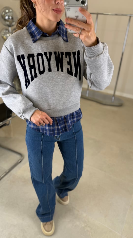 GRİ 2490 YAKA DETAY SWEAT
