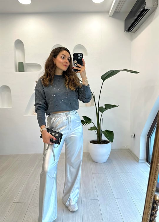 GÜMÜŞ 5017 BEL LASTİKLİ PARLAK PANTOLON