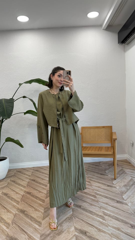 HAKİ 5915 ARKASI BAĞLAMALI ELBİSE 