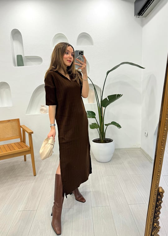 KAHVE 0058 POLO YAKA ELBİSE