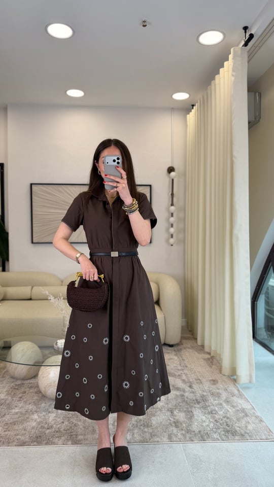 KAHVE 104 NAKIŞLI ELBİSE 