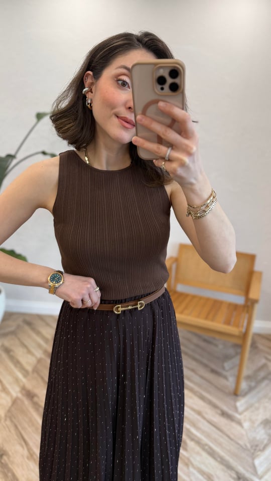 KAHVE 10726 KAYIK YAKA TRİKO BLUZ