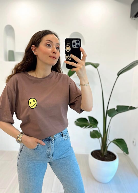 KAHVE 1259 SAD BEAR BASKILI TSHİRT 
