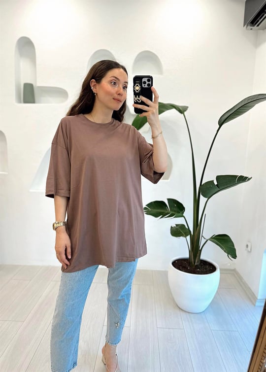 KAHVE 1263 SPACE BASKILI TİŞÖRT 