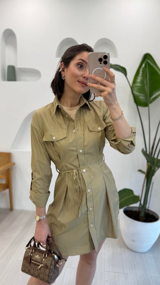 KAHVE 1585 KISA GÖMLEK ELBİSE 