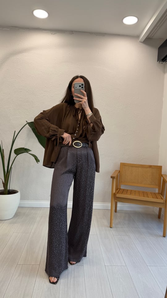 KAHVE 1751 KEMERLİ SATEN PANTOLON