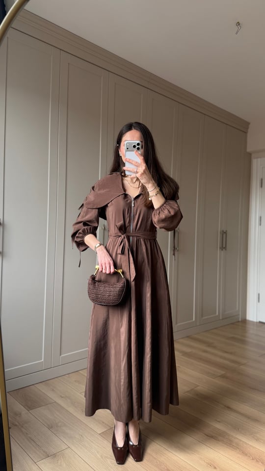 KAHVE 2467 PELERİN DETAY ELBİSE