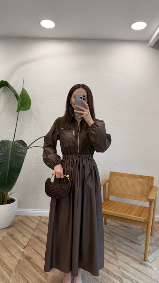 KAHVE 2663 PARAŞÜT KUMAŞ ELBİSE 