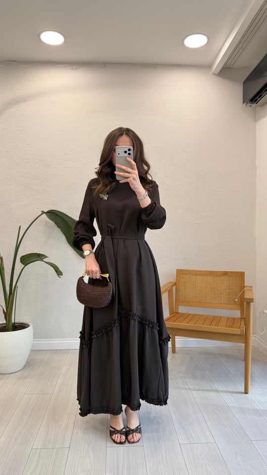 KAHVE 2675 BROŞLU ELBİSE 