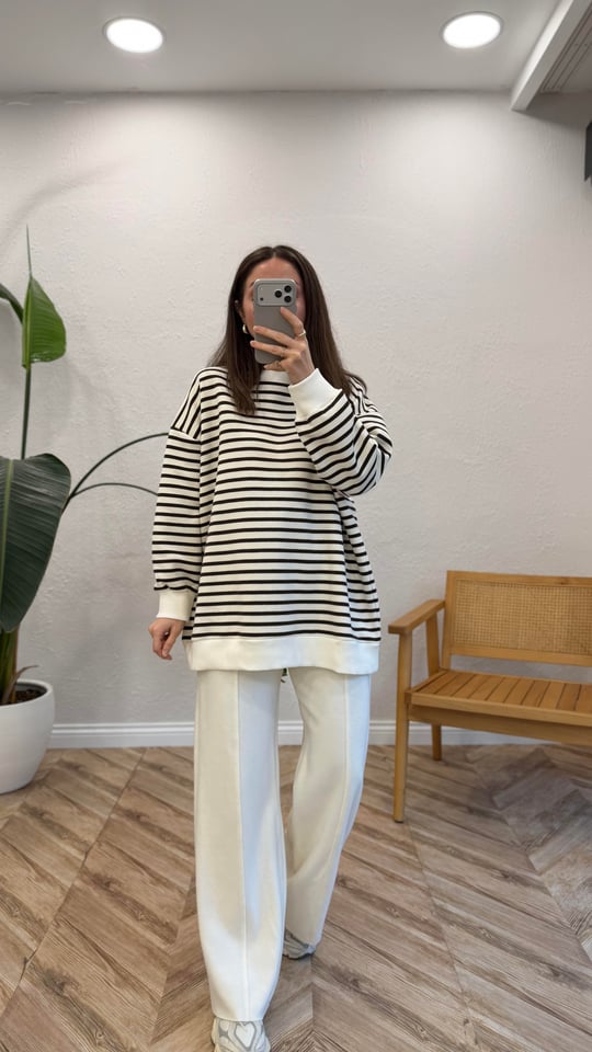 KAHVE 3030 ÇİZGİLİ SWEAT