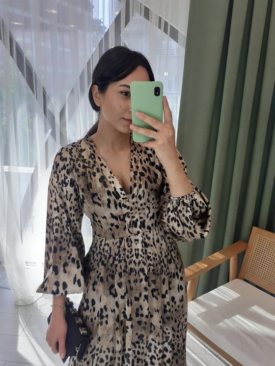 KAHVE 3073 ŞİFON LEOPAR ELBİSE