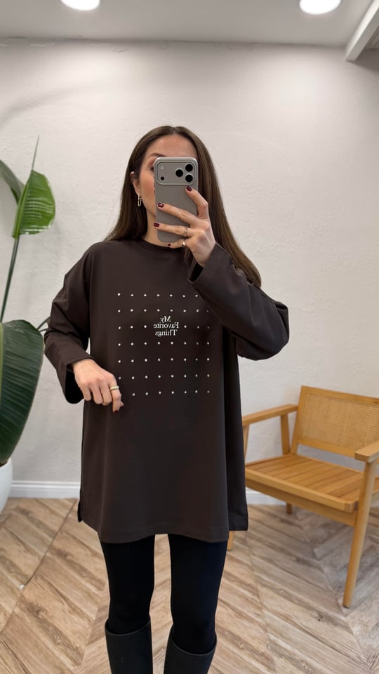KAHVE 3112 TAŞ DETAY SWEATSHİRT
