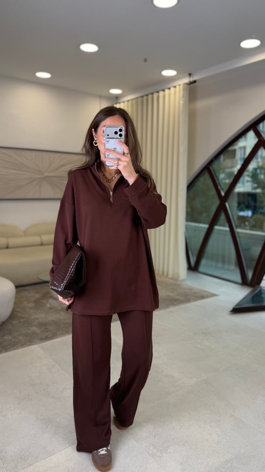 KAHVE 3178 YÜKSEK YAKA FERMUARLI TAKIM 