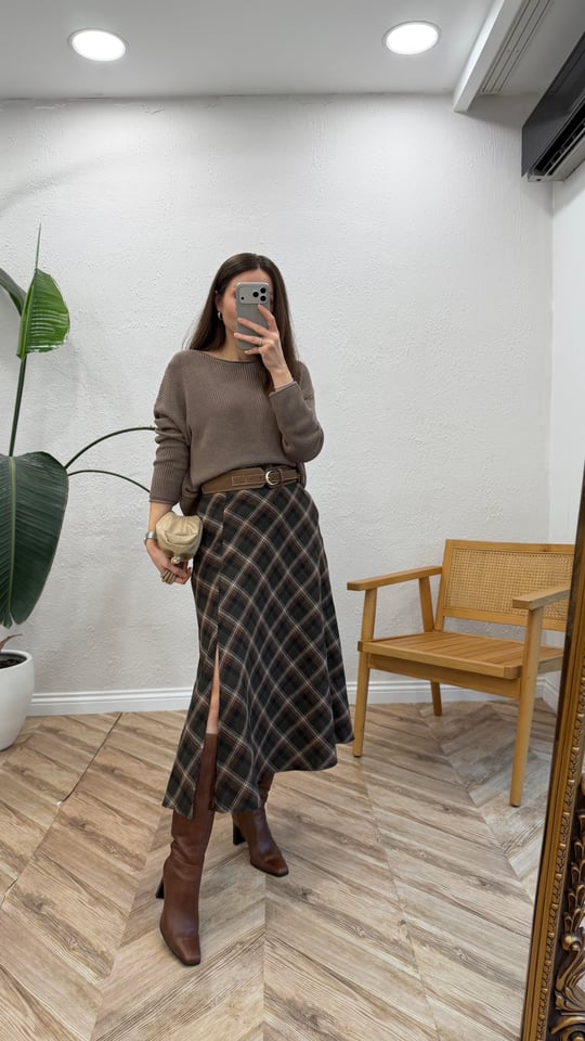 KAHVE 3365 EKOSE KEMERLİ ETEK 