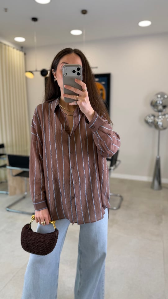 KAHVE 3410 ÇİZGİLİ GÖMLEK 