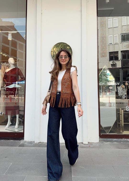 KAHVE 35063 NAKIŞLI SÜET YELEK 