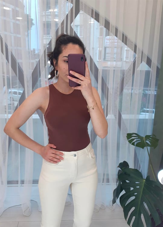 KAHVE 3694 HALTER YAKA TSHIRT