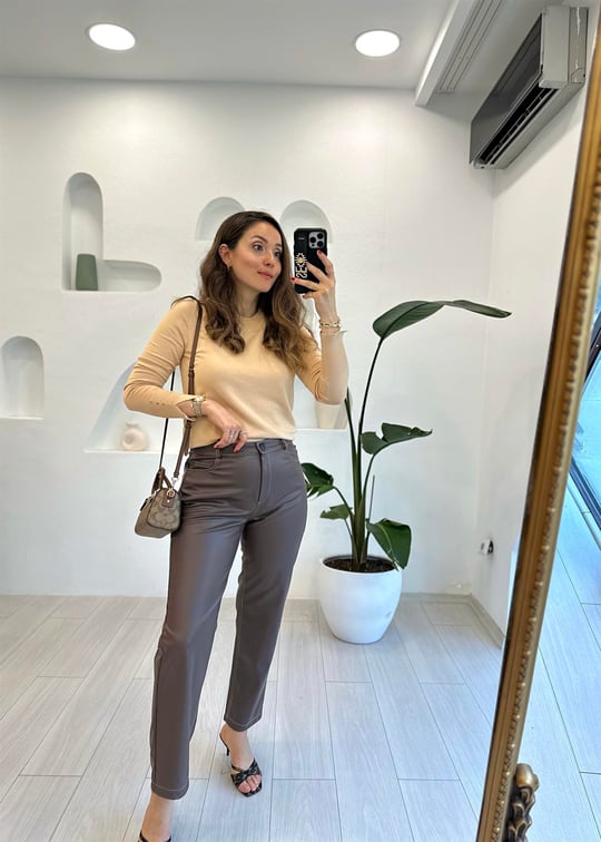 KAHVE 4319 DERİ PANTOLON