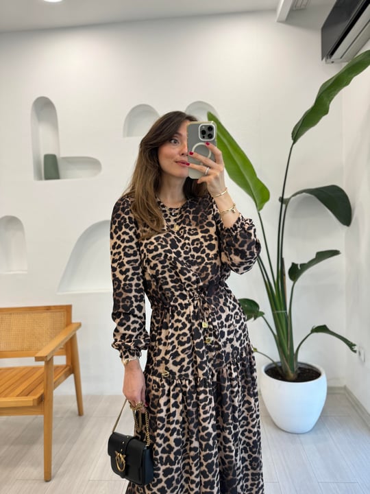 KAHVE 4686 LEOPAR ELBİSE 