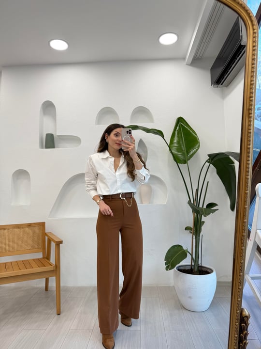 KAHVE 50573 KEMERLİ PANTOLON