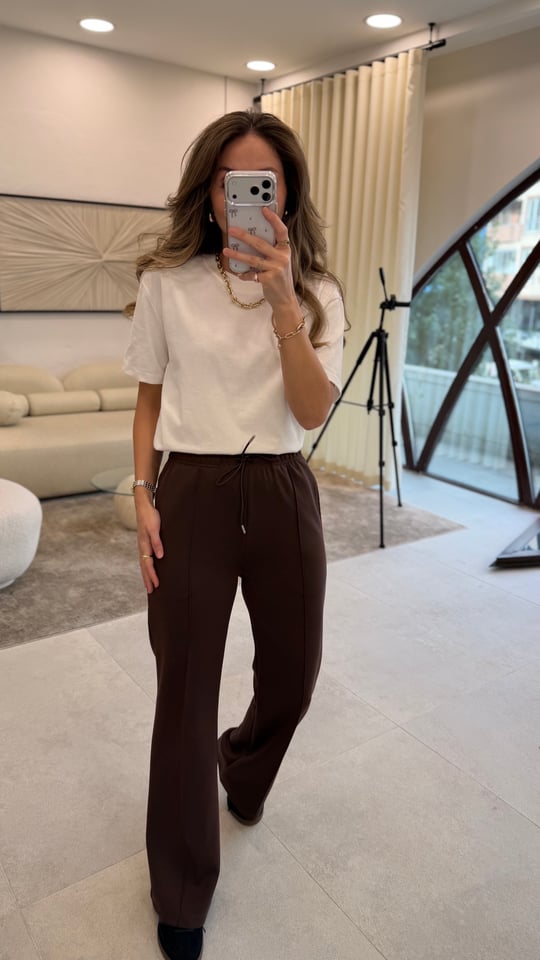 KAHVE 5802 NERVÜRLÜ GENİŞ PAÇA PANTOLON