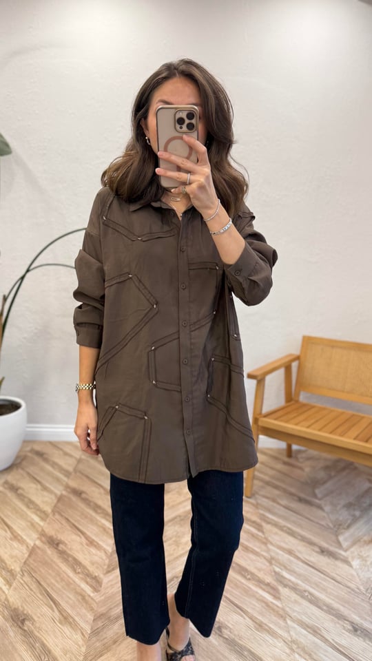 KAHVE 6146 DİKİŞ DETAY GÖMLEK 