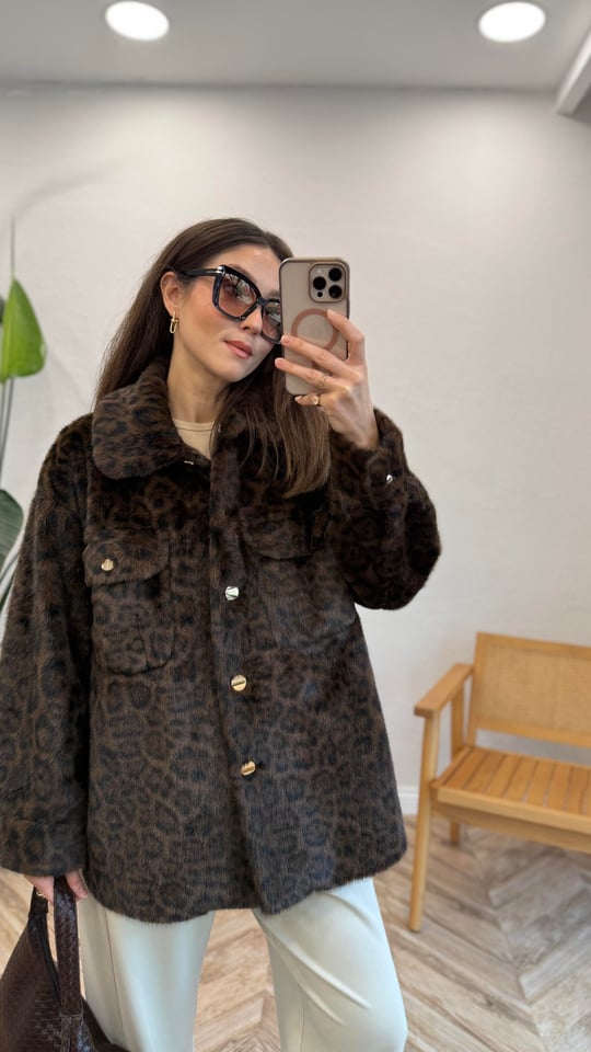 KAHVE 6244 LEOPAR DESEN CEKET 