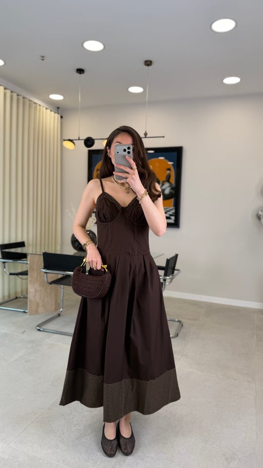 KAHVE 6428 İP ASKILI ELBİSE 