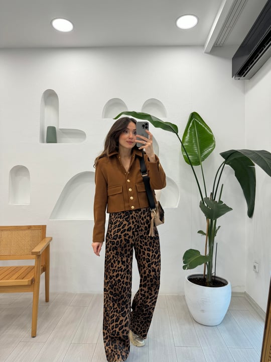 KAHVE 6513 LEOPAR DESEN PANTOLON