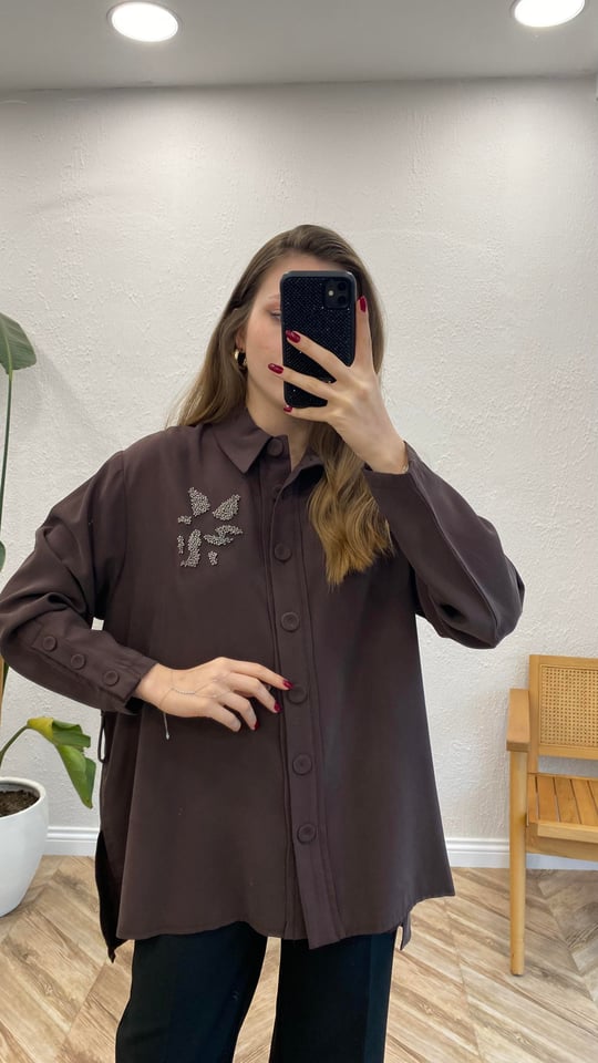 KAHVE 6813 BONCUK İŞLEME CEKET 