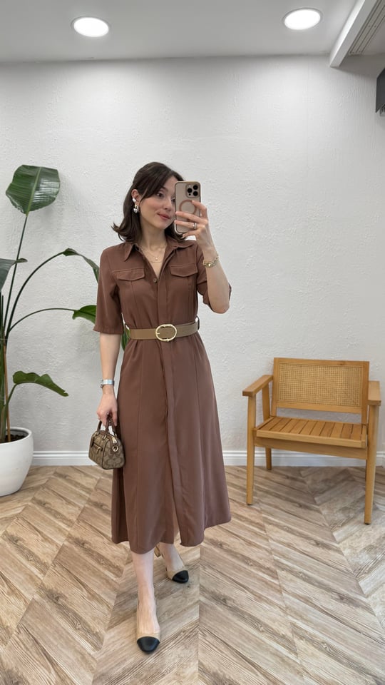 KAHVE 8124 TENSEL ELBİSE 