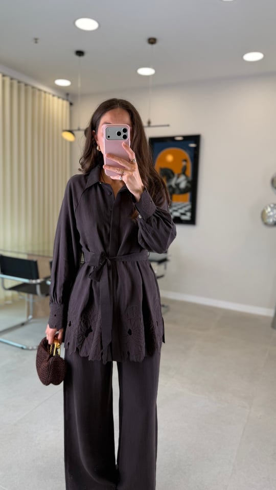 KAHVE 8666 İŞLEMELİ TAKIM 