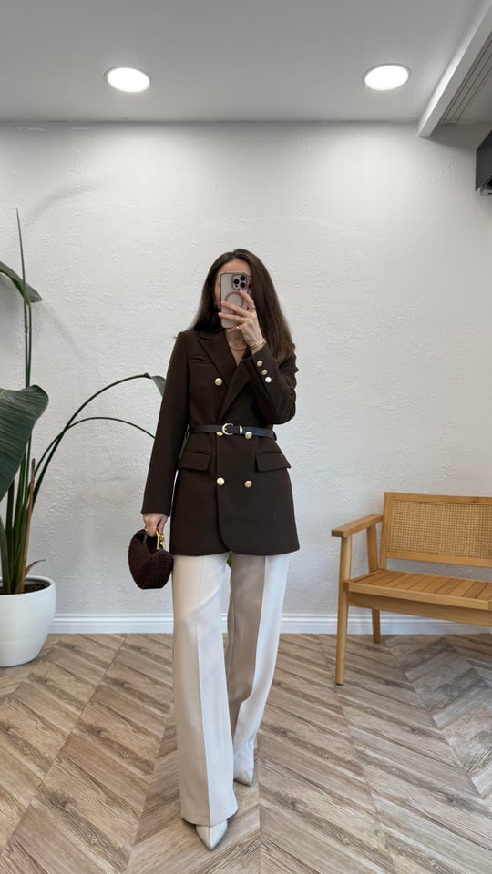 KAHVE 8987 KEMERLİ CEKET